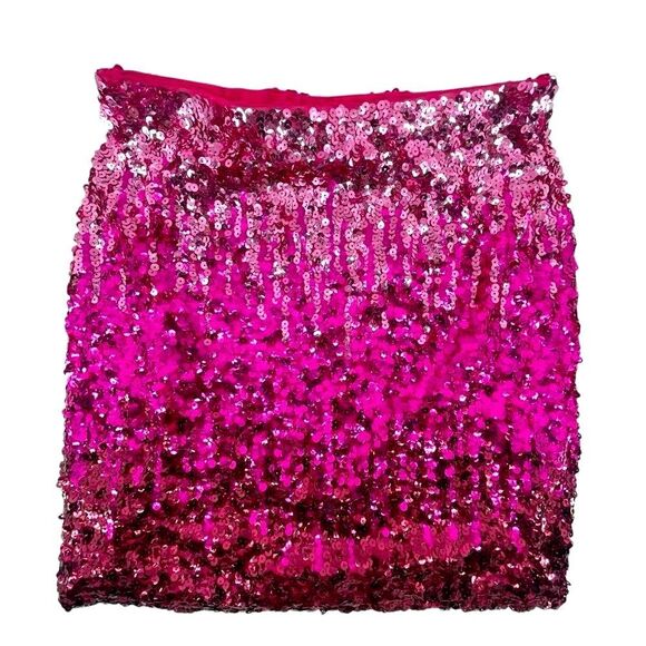 Manor Sequin Ombre Pink Red Bodycon Mini Skirt Stretch Party Size Large - Picture 5 of 12